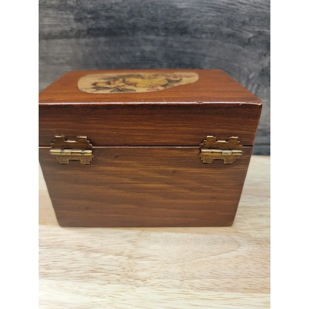 Recipe Box Wood Lemon & Berry Decoupage Top Lid 5 3/4